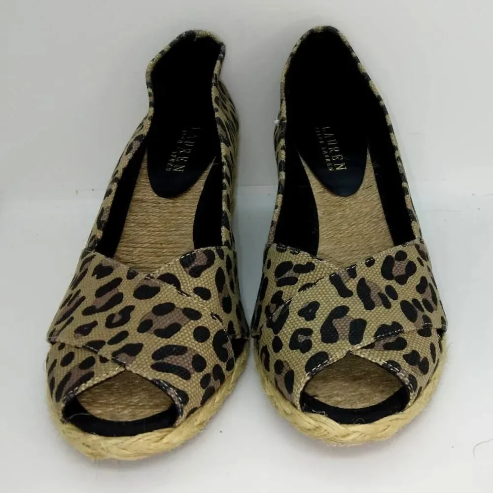 Ralph Lauren Designer Women's Pre-owned Espadrille Leopard Wedge Shoes - sz. 9B